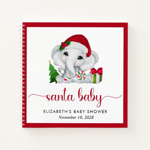 Christmas Elephant Santa Baby Shower Guest Book
