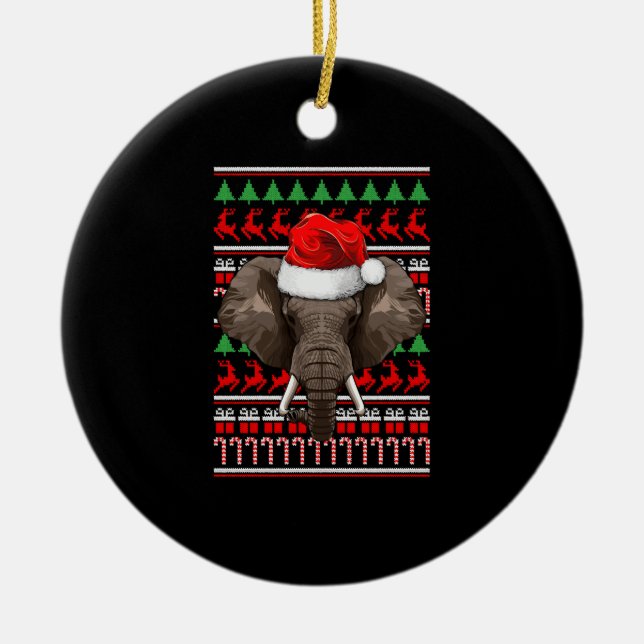Christmas Elephant Santa Hat Cute Animal Ugly Xmas Ceramic Ornament (Front)
