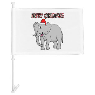 Christmas Elephant Santa Hat Safari Funny Wildlife Car Flag