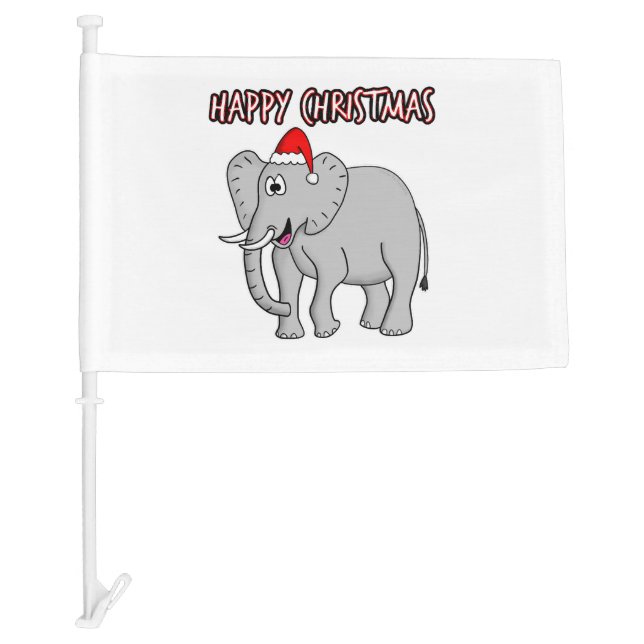 Christmas Elephant Santa Hat Safari Funny Wildlife Car Flag (Front)