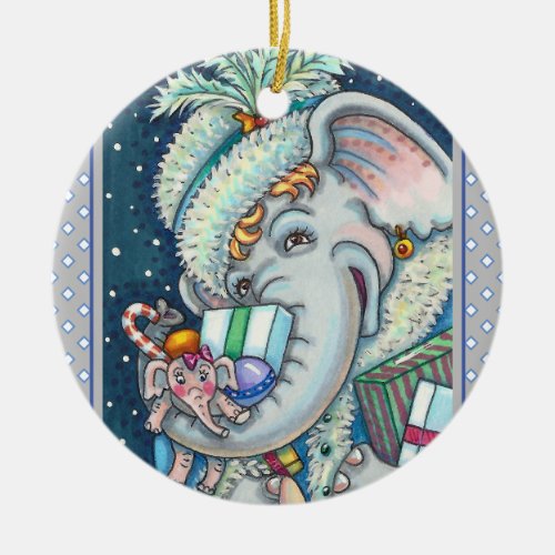 CHRISTMAS ELEPHANT TRUNKFUL OF GIFTS  GOOD CHEER CERAMIC ORNAMENT