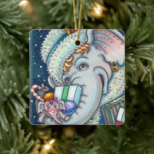 CHRISTMAS ELEPHANT TRUNKFUL OF GIFTS  GOOD CHEER CERAMIC ORNAMENT