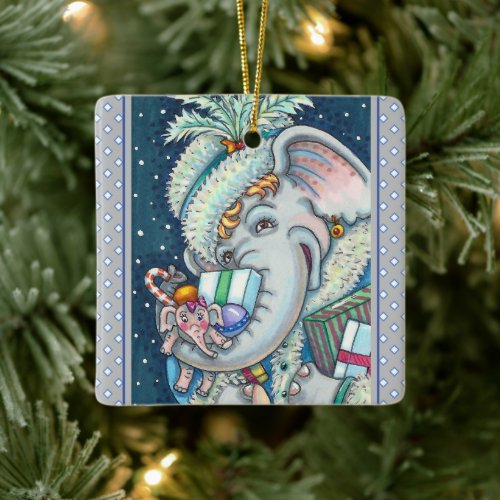 CHRISTMAS ELEPHANT TRUNKFUL OF GIFTS  GOOD CHEER CERAMIC ORNAMENT