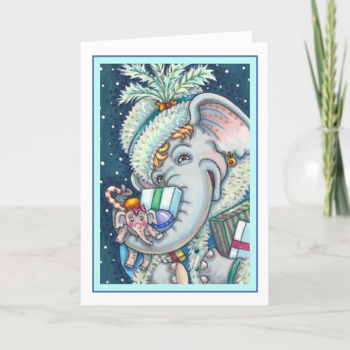 CHRISTMAS ELEPHANT TRUNKFUL OF GIFTS  GOOD CHEER HOLIDAY CARD