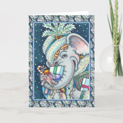 CHRISTMAS ELEPHANT TRUNKFUL OF GIFTS  GOOD CHEER HOLIDAY CARD