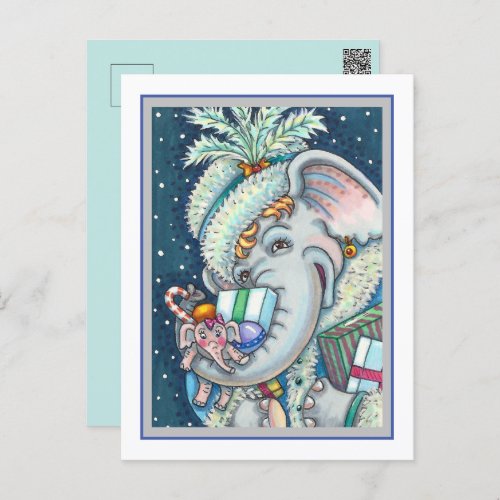 CHRISTMAS ELEPHANT TRUNKFUL OF GIFTS  GOOD CHEER HOLIDAY POSTCARD