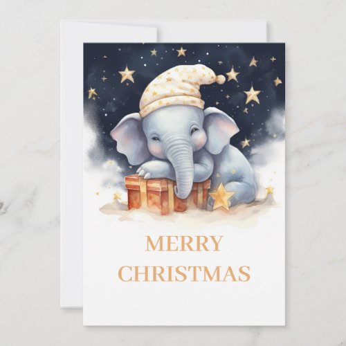 Christmas Elephant Watercolor Holiday Card