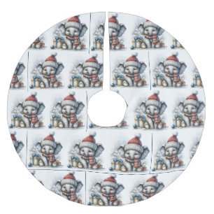 Christmas Elephant With Gifts Brushed Polyester Tree Skirt