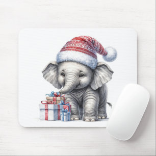 Christmas Elephant With Gifts Mouse Pad