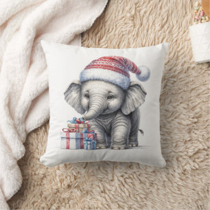 Christmas Elephant With Gifts Throw Pillow