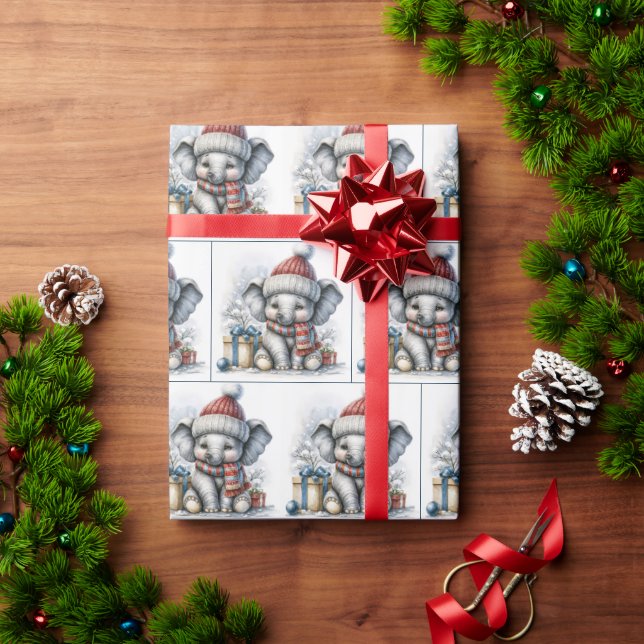 Christmas Elephant With Gifts Wrapping Paper (Holiday Gift)