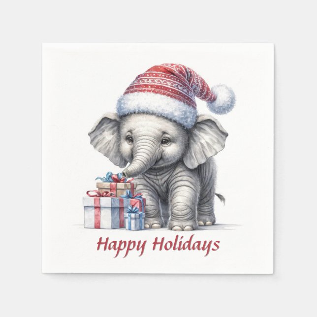 Christmas Elephant With Holiday Gifts Napkins (Front)