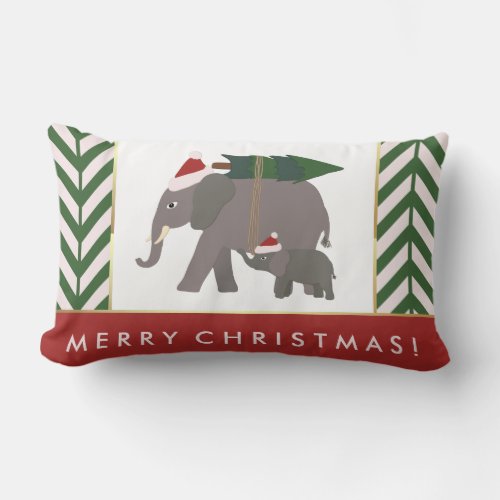 Christmas Elephants with Hats Tree and Chevron Lumbar Pillow