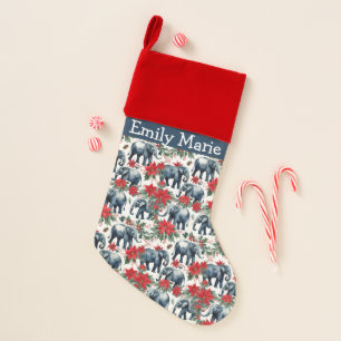 Christmas Elephants With Poinsettias Stocking