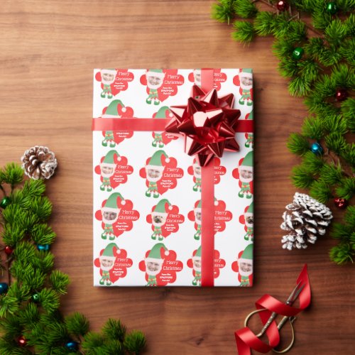 Christmas Elf 4 Photo Personalized Greeting Wrapping Paper