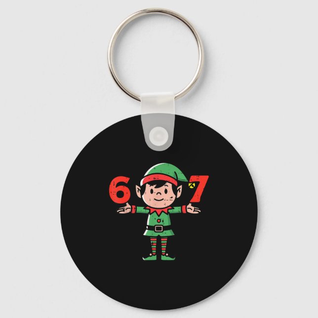 Christmas Elf 67 Cute Xmas 6 7 Meme Gen Alpha Boys Keychain (Front)