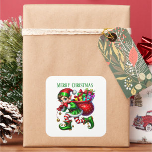 Christmas elf add message Merry Christmas Square Sticker
