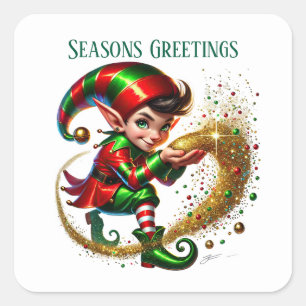 Christmas elf add message Seasons Greetings Square Sticker