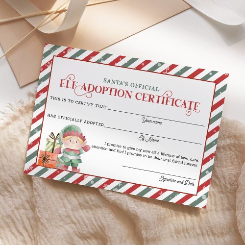 Christmas Elf Adoption Certificate