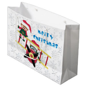 Christmas Elf Airplane large gift bag