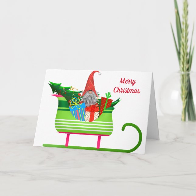 Christmas Elf And Sleigh Card (Front)
