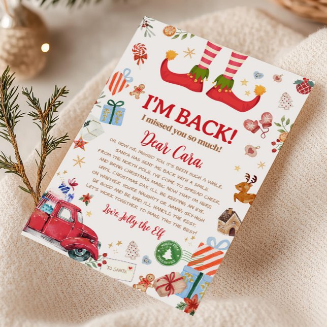 Christmas Elf Arrival I'm Back Letter Card (Elf Arrival Christmas I'm Back Letter Card)
