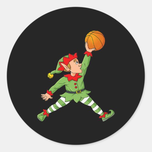 Christmas Elf Basketball Funny Boys Kids Family Pa Classic Round Sticker