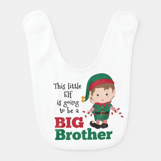Christmas Elf Big Brother Announcement Baby Bib (Front)