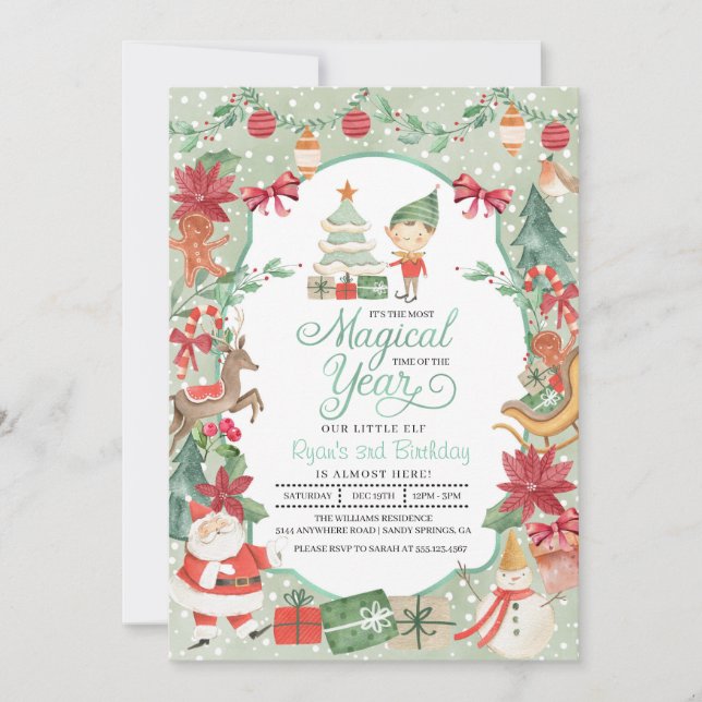 Christmas Elf Birthday Invitation (Front)