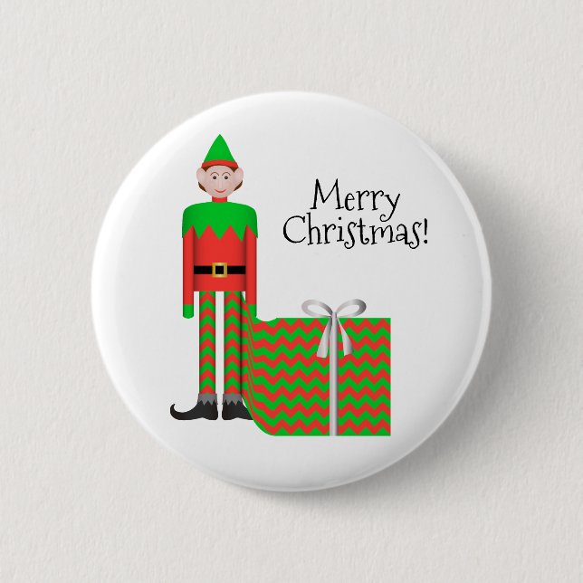 Christmas Elf Button - Chevron Gift Package (Front)