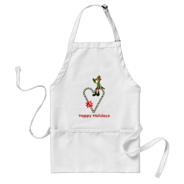 Christmas Elf Candy Cane Heart Holiday Adult Apron (Front)