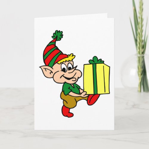 Christmas Elf Carries Holiday Gift Cute Cards