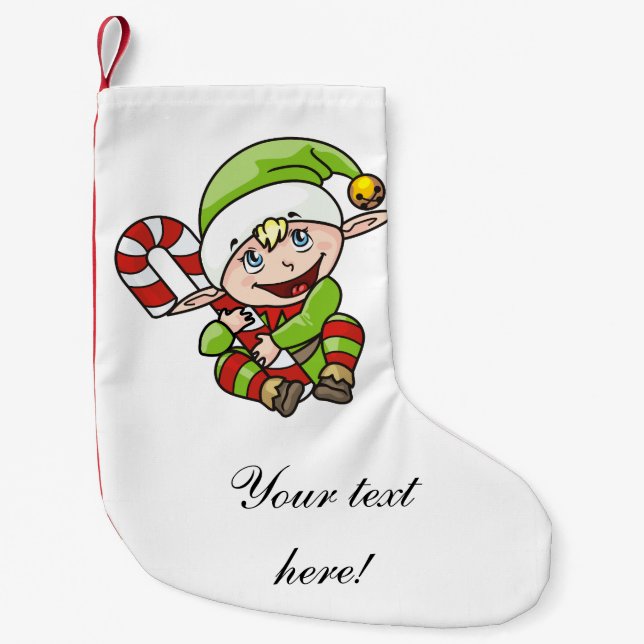 Christmas elf cartoon small christmas stocking (Front)