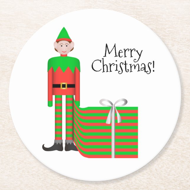 Christmas Elf Coaster - Striped Gift Package (Front)