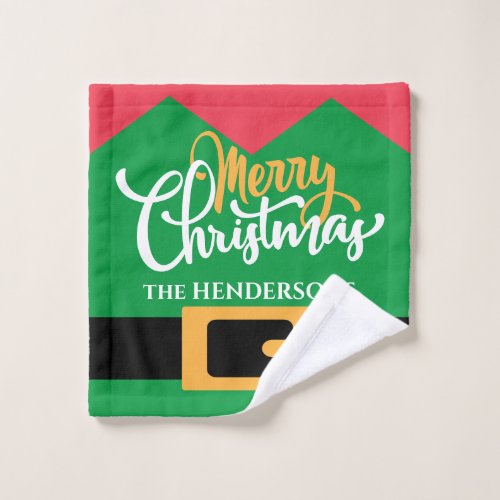 Christmas Elf Costume Personalized Family Name Wash Cloth