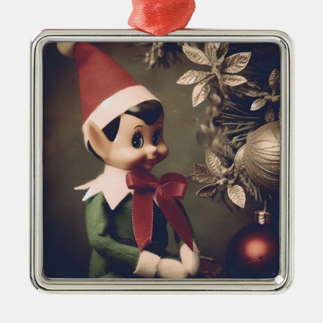 Christmas Elf Cute Holiday Metal Ornament (Front)