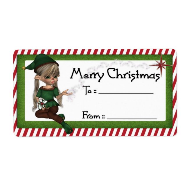 Christmas Elf D4 :: Fantasy Christmas Gift Label (Front)
