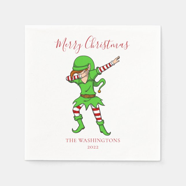 Christmas Elf Dab Dancing Family Holiday Paper Napkins (Front)