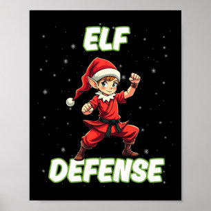 Christmas Elf Defense Funny Martial Arts Karate Ki Poster