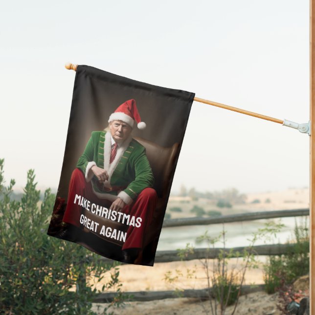 Christmas Elf Donald Trump House Flag (Insitu (Back))