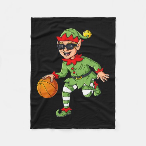 Christmas Elf Dribbling A Basketball Funny Boys Ki Fleece Blanket