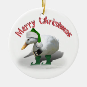 Christmas Elf Duck - Santa's Helper Ceramic Ornament