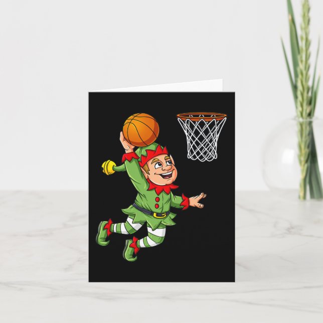Christmas Elf Dunking A Basketball Fun Boys Kids X Card (Front)