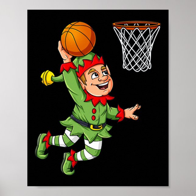 Christmas Elf Dunking A Basketball Fun Boys Kids X Poster (Front)