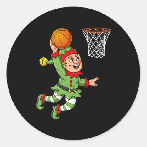 Christmas Elf Dunking A Basketball Funny Boys Kids Classic Round Sticker