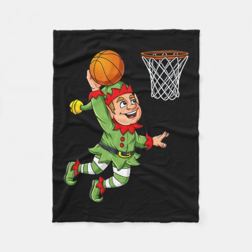 Christmas Elf Dunking A Basketball Funny Boys Kids Fleece Blanket