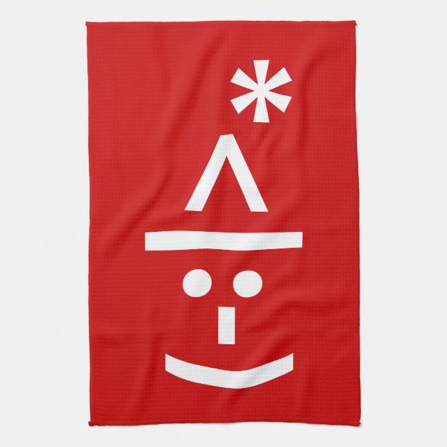 Christmas Elf Emoticon Xmas ASCII Text Art Kitchen Towel (Vertical)