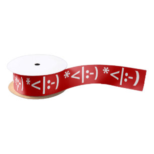 Christmas Elf Emoticon Xmas ASCII Text Art Satin Ribbon