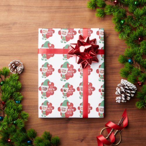 Christmas Elf Family 4 Photo SO ELFn CUTE Saying Wrapping Paper