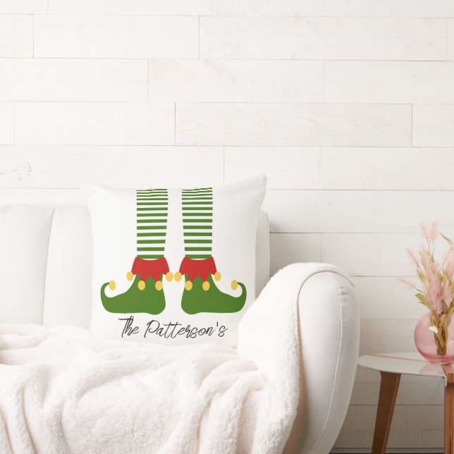 Christmas Elf Family NAME Festive Holiday Decor Throw Pillow (Couch)